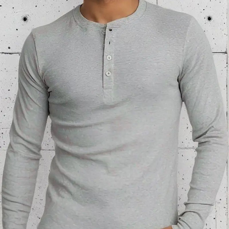 Camiseta Henley Slim Fit Ml - 5 Cores
