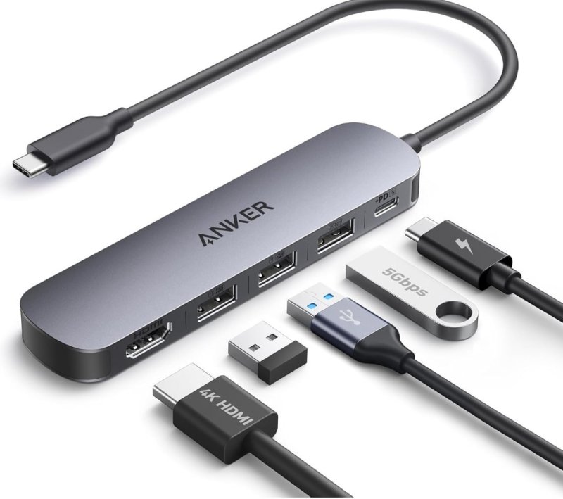 Anker Hub USB-C (5 em 1), HDMI 4K@30Hz com Entrega de Energia Máxima de 100W