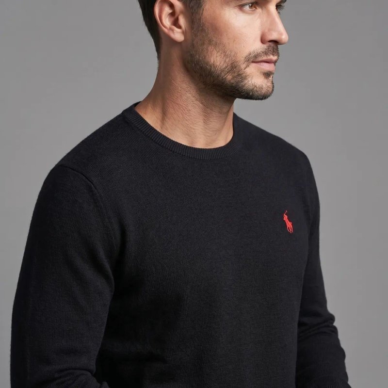 Suéter Masculino Ralph Lauren Crewneck Preto Slim Básico
