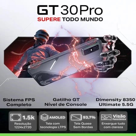 Infinix GT 30 PRO 5G, 512GB + 12GB RAM, Processador Dimensity 8350 Ultimate, Versão Global, Câmera 108MP, Tela AMOLED