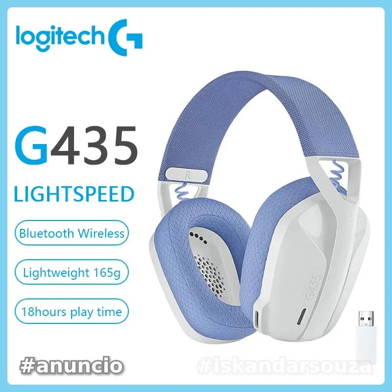 Headset Gamer Logitech G435 LIGHTSPEED NOVO ORIGINAL com Som Surround 7.1, Compatível com Jogos e Música