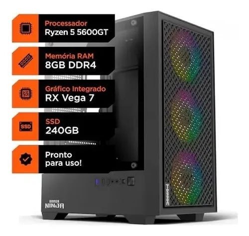 PC Gamer Soldier, AMD Ryzen 5 5600GT, 8GB DDR4, SSD 240GB, Radeon Graphics Vega 7