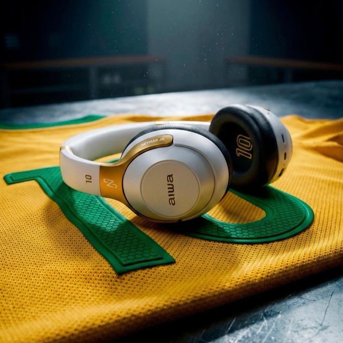 Fone De Ouvido Headphone Neymar Jr. Aiwa AWS-HP-NJ-01-WG Bluetooth Branco/dourado EDIÇÃO LIMITADA