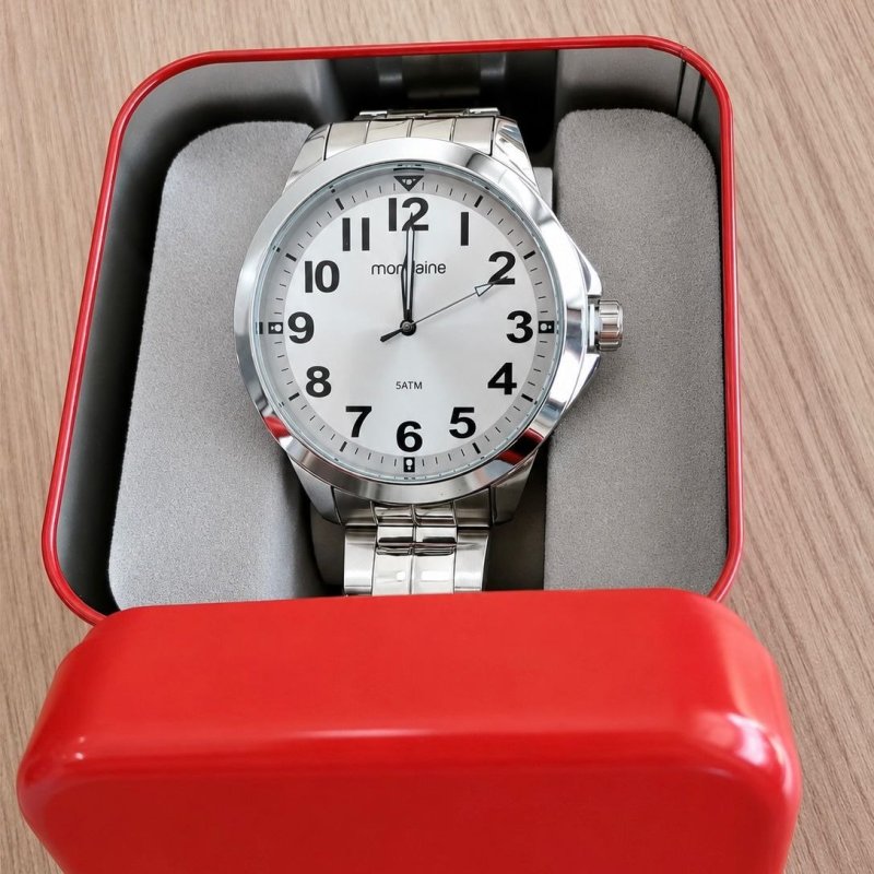 Relógio Mondaine Masculino De Pulso Analógico Quartzo Prata Fundo Cinza