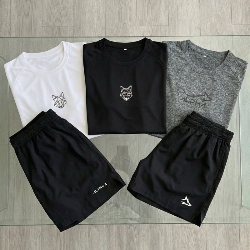 Farda Oficial Pra Academia - Kit 5 Peças Dry 3 Camisetas E 2 Bermudas Alpha
