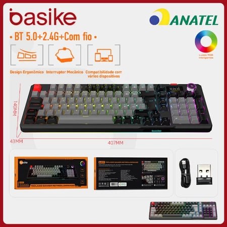 Basike Teclado Mecânico Modo triplo, RGB Switches vermelhos
