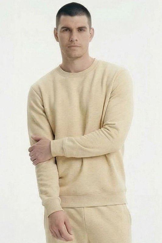 Moletom Masculino Leve Gola Careca Polo Wear Bege Médio