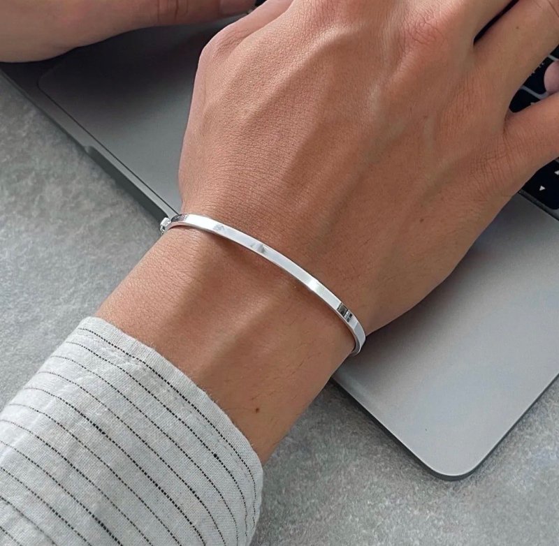 Bracelete De Prata Quadrado Prateado