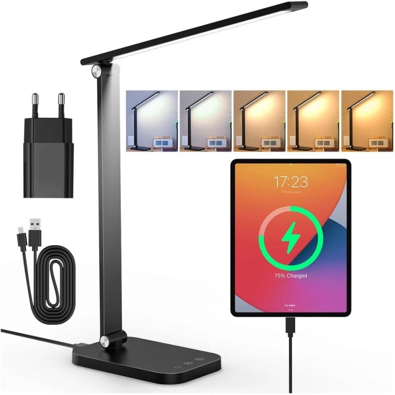 Luminária de Mesa LED com Dupla Alimentação Tomada e USB