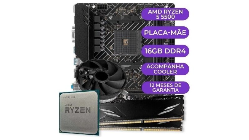 Kit Upgrade Gamer, Processador AMD Ryzen 5 5500, A520M, 16GB DDR4