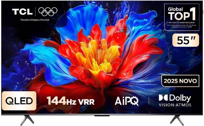 TCL 55 Polegadas QLED 4K P8K - 144Hz HDR10+ Dolby Atmos Google TV
