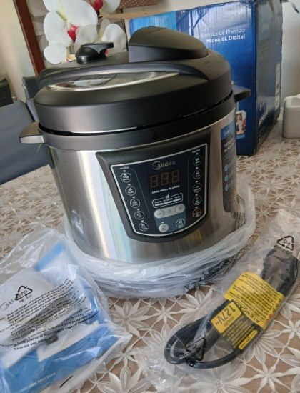 Midea Panela de Pressão Elétrica 6L Digital, Inox/Preto, 110v