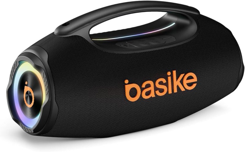 Basike Caixa de Som Bluetooth 80W RMS - TWS Estéreo, RGB, IPX6 à Prova d'Água - Preto