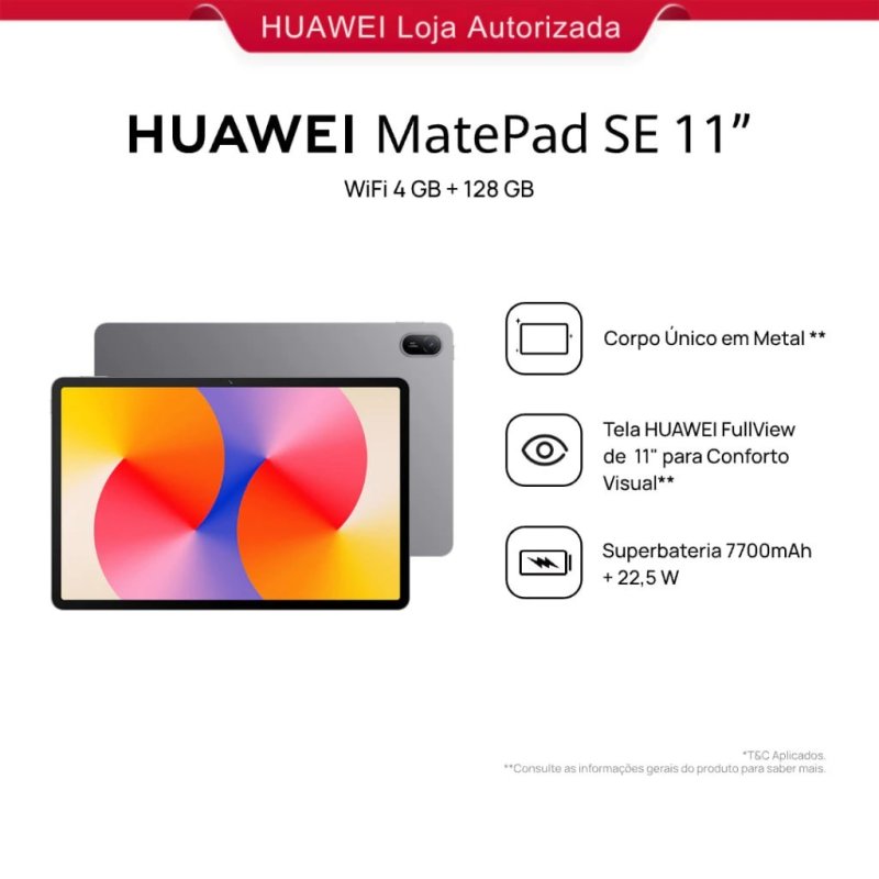 HUAWEI MatePad SE 11" Tablet, Design de Corpo Único em Metal, 7700 mAh + Superbateria de 22,5 W