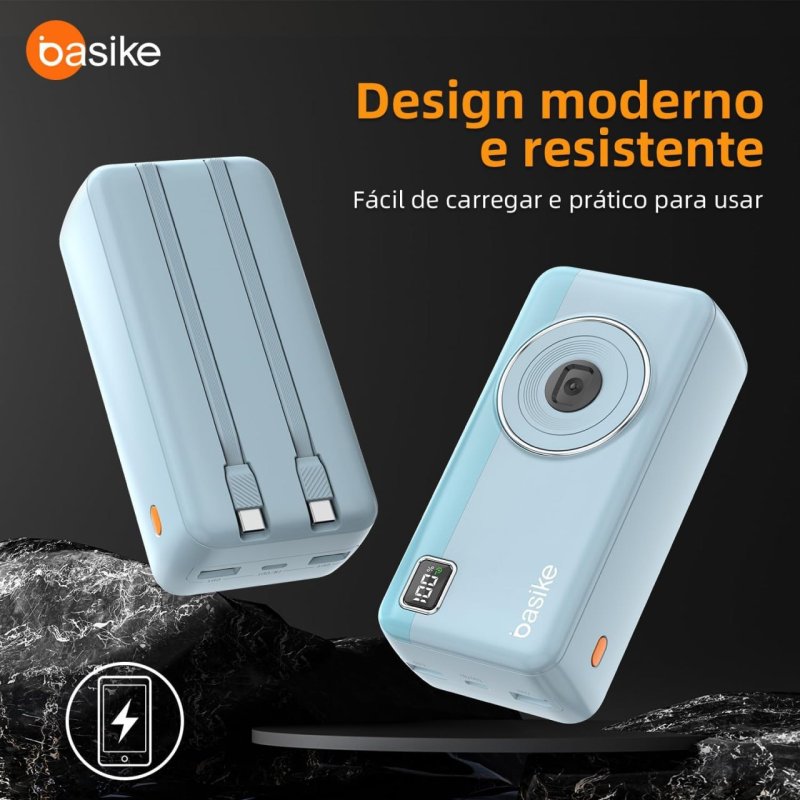 Basike Power Bank 30000mAh - 2 USB-A + USB-C 22.5W - Carregamento Rápido - Azul