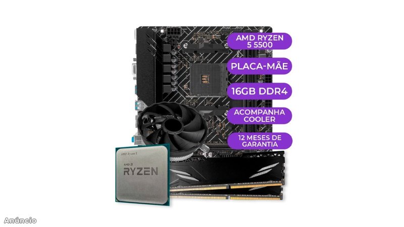 Kit Upgrade Gamer, Processador AMD Ryzen 5 5500, A520M, 16GB DDR4