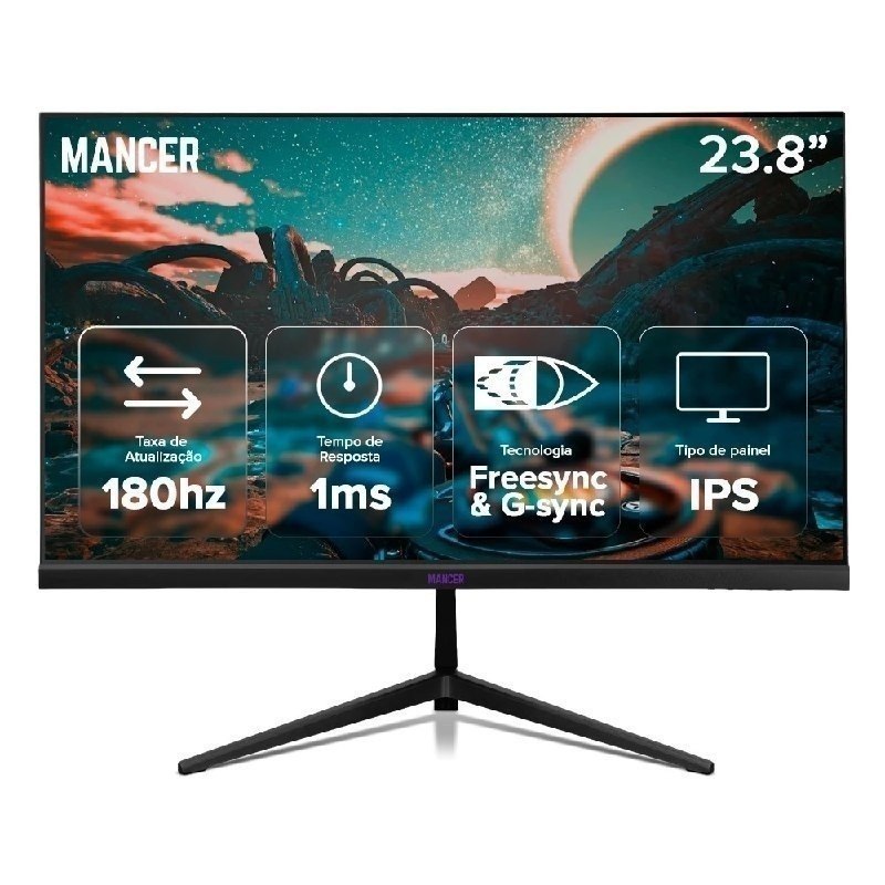 Monitor Gamer Mancer Valak Quad Hd 24 Pol, Painel IPS, 180Hz, 1ms