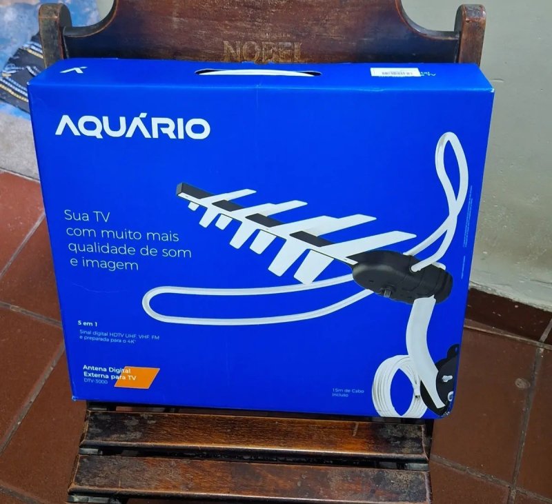 Antena TV Externa Digital Aquário DTV-3000 VHF/UHF/FM/HDTV com Cabo 15 Metros + Frete Grátis