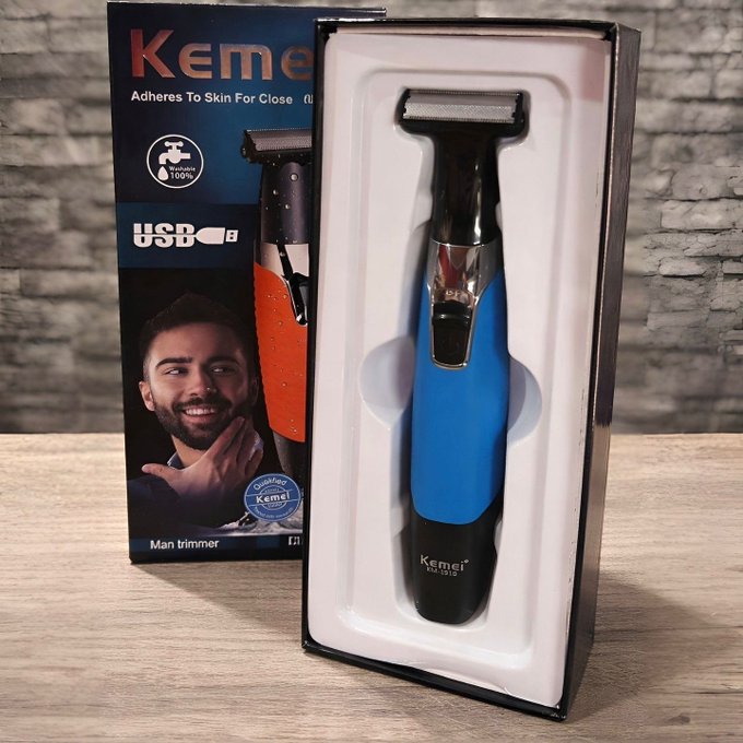 Barbeador Elétrico Prova D'água Kemei KM1910 Azul Bivolt + Frete Grátis
