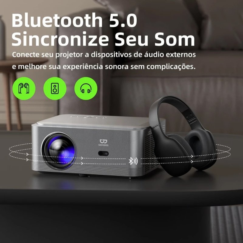 Projetor BETTDOW AC1082 Full HD 1080P 4K 20000 Lumens com foco automático, Wi-Fi 5G e versão oficial da Netflix