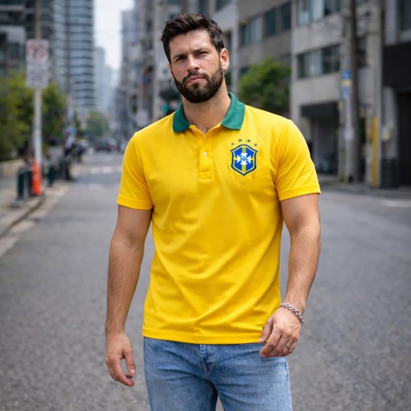 Camisa Gola Polo Seleção Brasileira Premium Hexa - Oficial Brasil