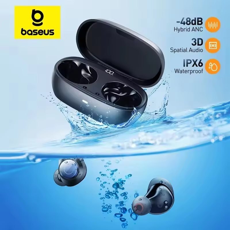 Baseus Bowie MA10 Pro ANC Bluetooth 5.3 TWS – Fone Sem Fio com ANC Híbrido 48dB, IPX6, 4 Microfones ENC e Baixa Latência Gamer