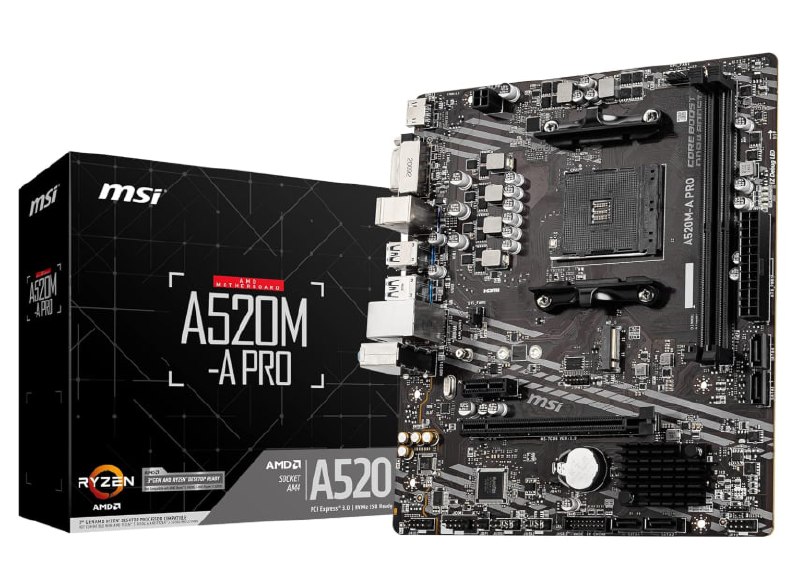 Placa Mãe Msi A520M-A Pro (AM4/2xDDR4/HDMI/DVI-D/M.2/USB 3.2)