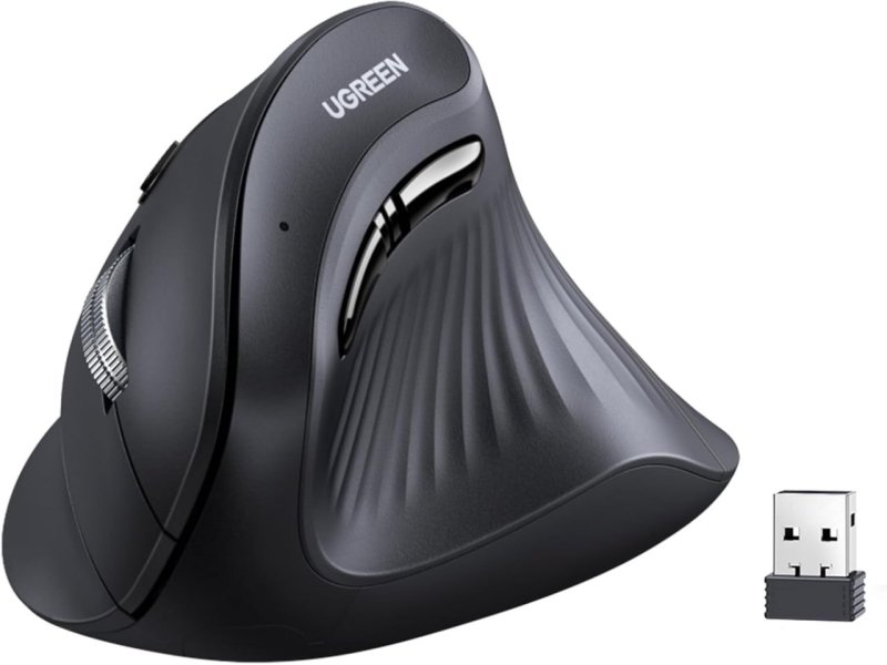 UGREEN Mouse Ergonômico Vertical - 5 Botões Bluetooth 2.4GHz - DPI 4000 Clique Silencioso