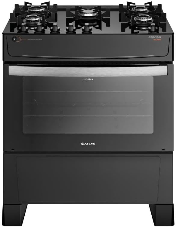 Atlas Atenas 5 Bocas - Mesa de Vidro - Acendimento Automático - Preto