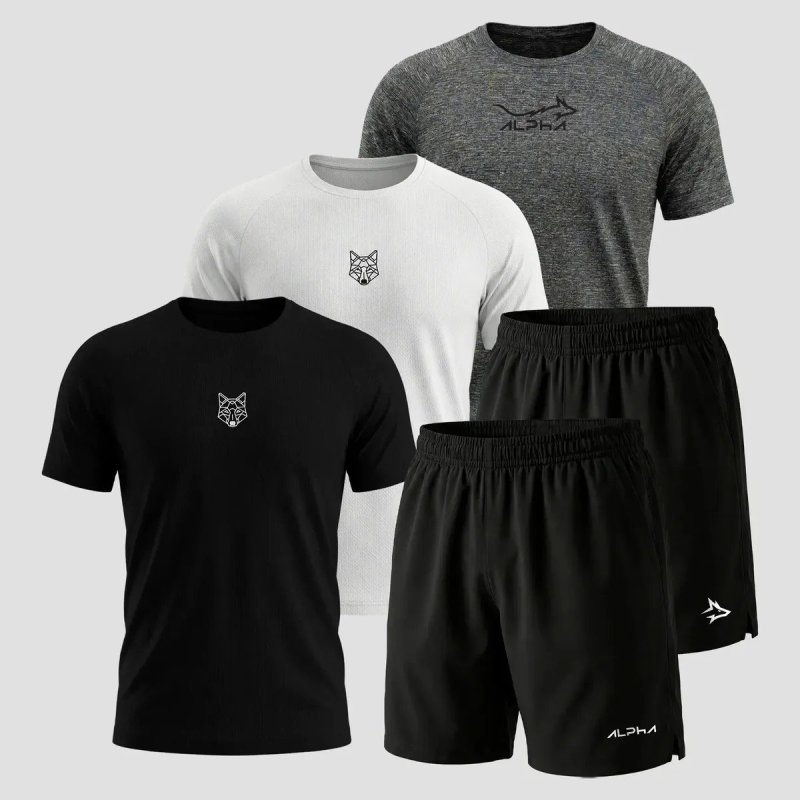 Kit 5 Peças Dry 3 Camisetas e 2 Bermudas Alpha