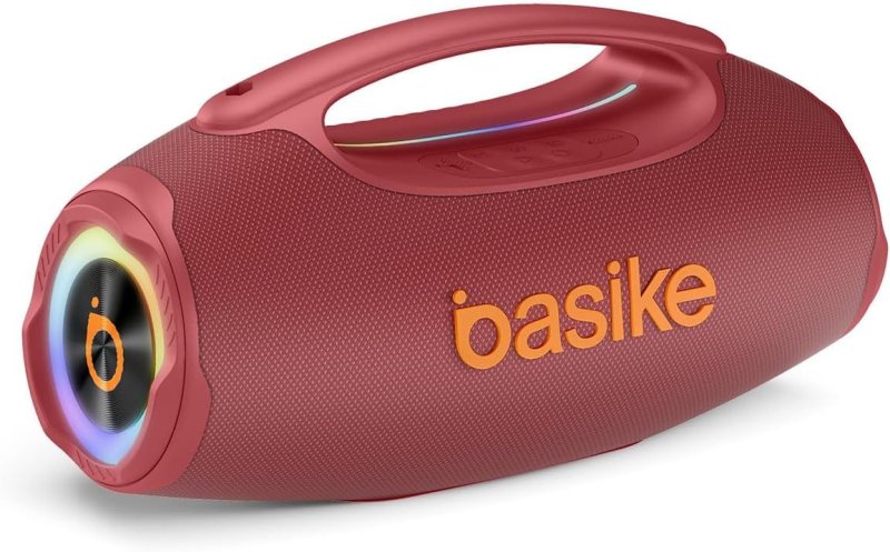 Basike Caixa de Som Bluetooth 80W RMS - TWS Estéreo, IPX6 à Prova d'Água, RGB - Vermelho