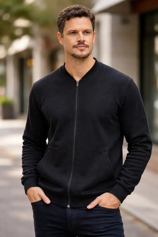 Blusa De Moletom Com Zíper Canguru Flanelado Inverno