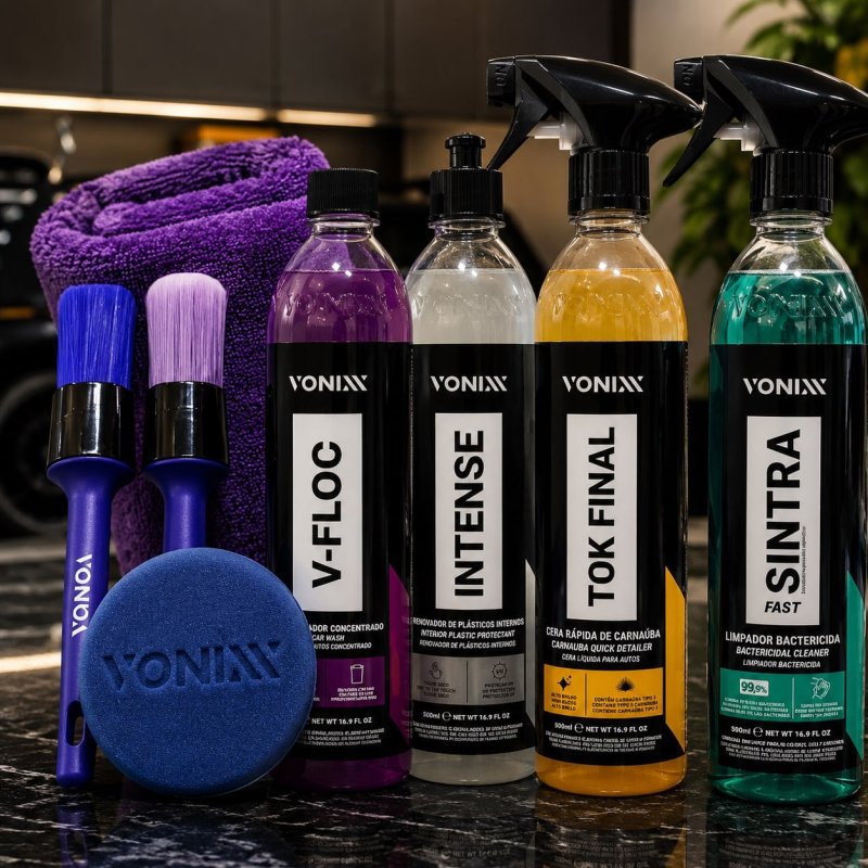 Kit Lavagem Automotiva Completa Vonixx Cera Carnauba Tok Final V-Floc Revitalizador de Plásticos Intense Sintra Fast