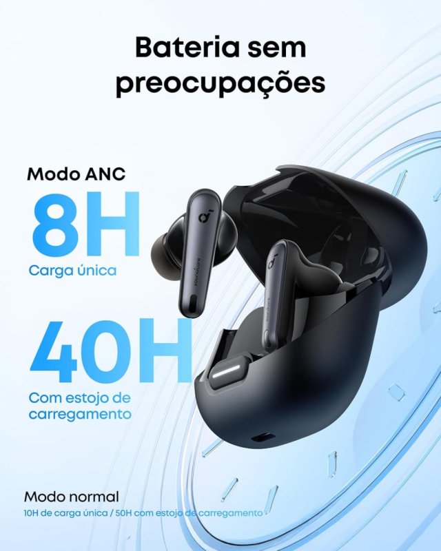 Soundcore Liberty 4 NC - Cancelamento 98,5% - Bateria 50H - Áudio Hi-Res - Preto