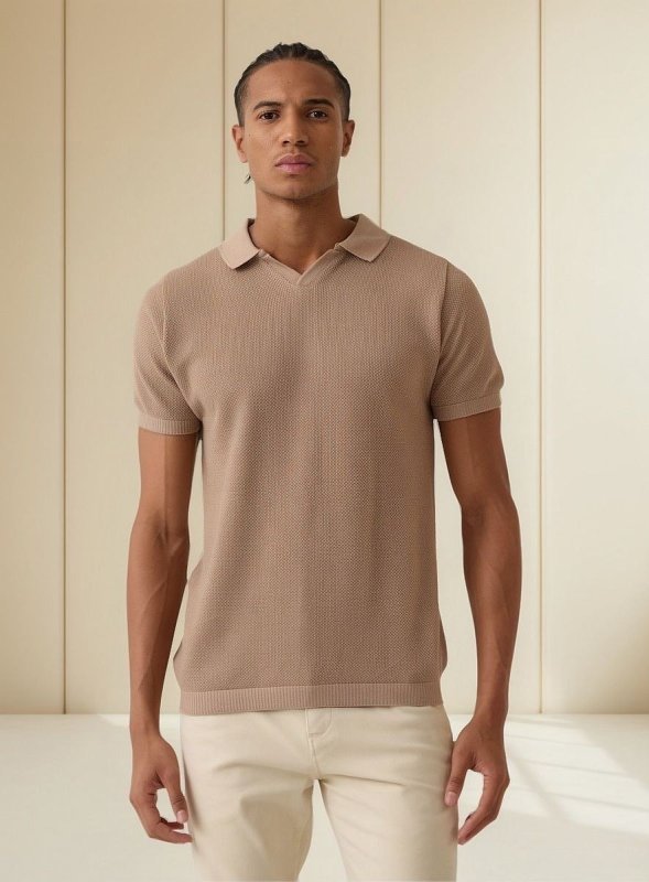 Camisa Polo Tricot Masculina Texturizada Decote V Opus