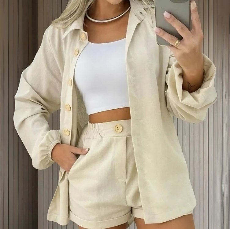 Conjunto Linho Camisa E Short Premium