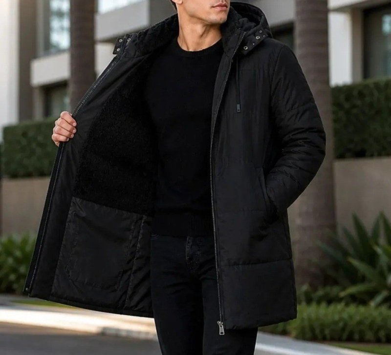 Sobretudo Masculino Jaqueta Puffer Bobojaco Comprido Capuz