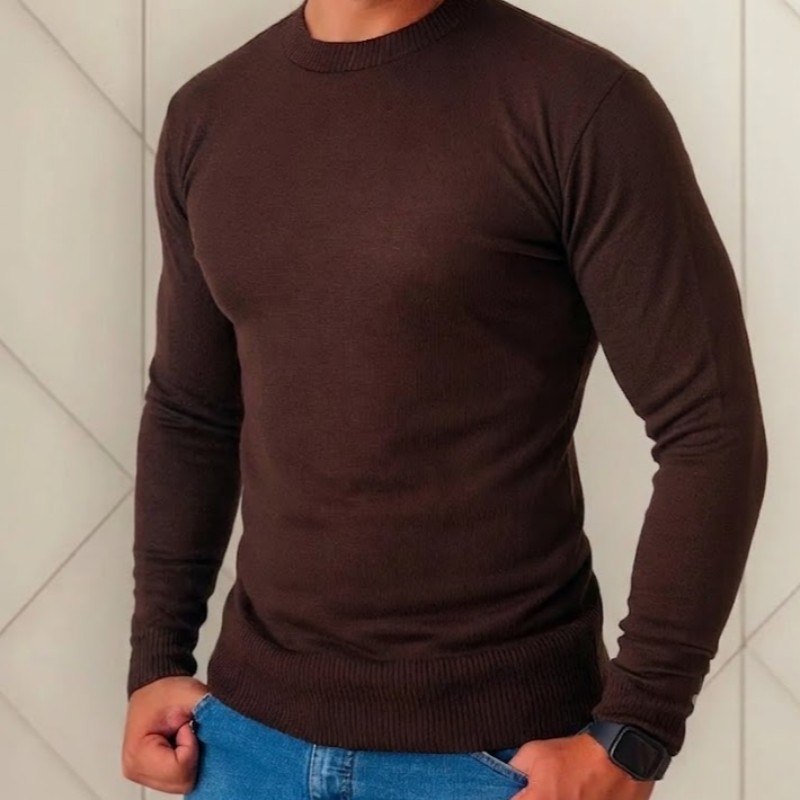 Blusa De Frio Suéter Masculino Lã Tricot Malha Grossa Casual