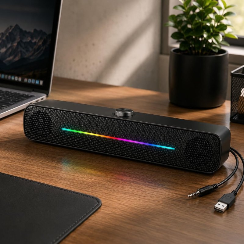Caixa de Som PC Auto Falantes Soundbar 2.0 Estéreo Luzes RGB