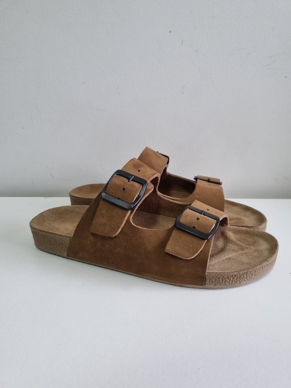 Sandália Birken Masculino Couro Legítimo Duas Tiras Fivela