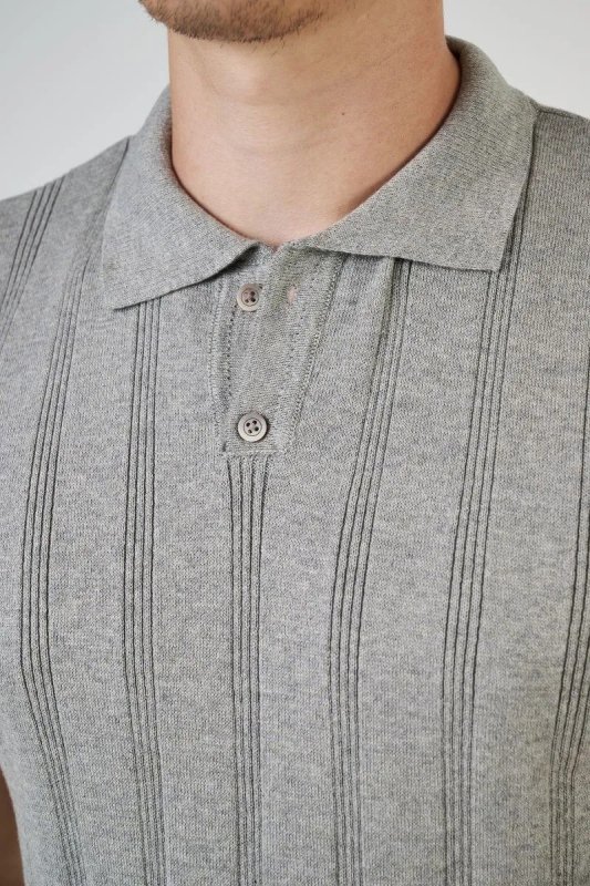 Camisa Polo Masculina Com Botão Tricô Detalhe Canelado