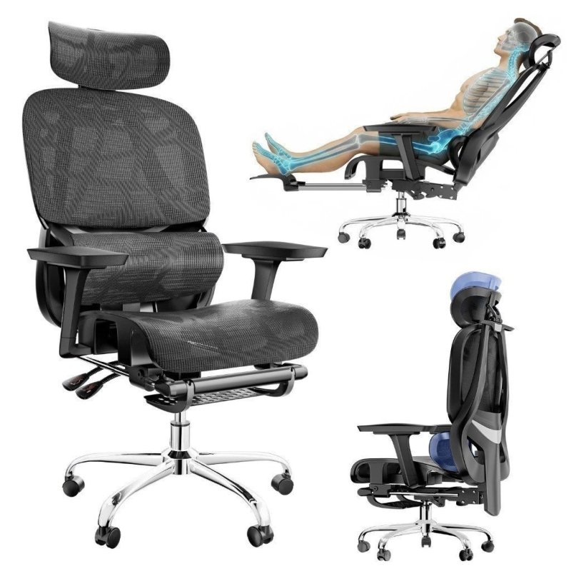 Cadeira De Escritório Ergonômica cadeira gamer Encosto 90°-145° Malha Respirável Suporte Lombar Adapt Apoio Cabeça 200kg
