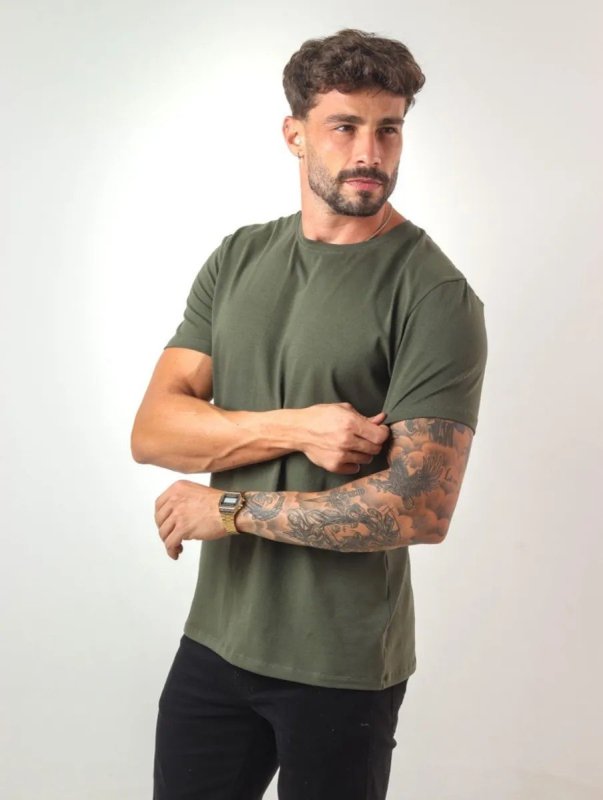 Camiseta Masculina Camiseta Básica Algodão Malha Peruana (8 Cores)