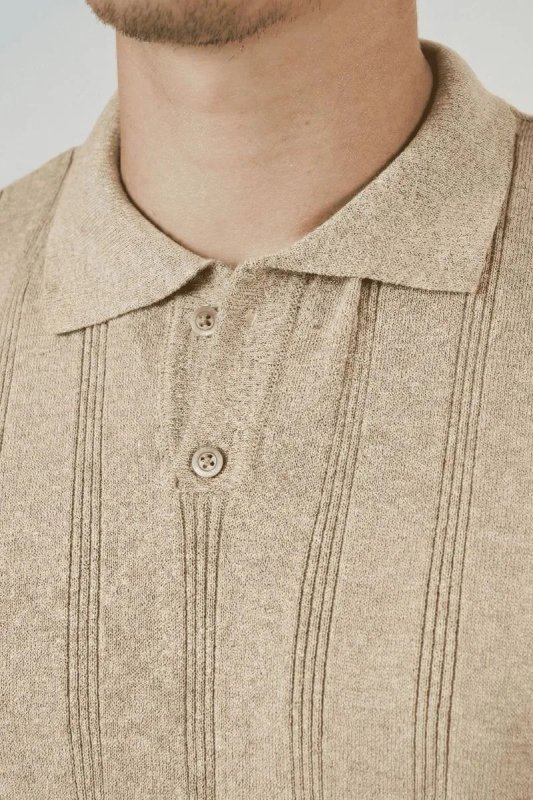 Camisa Polo Masculina Com Botão Tricô Detalhe Canelado