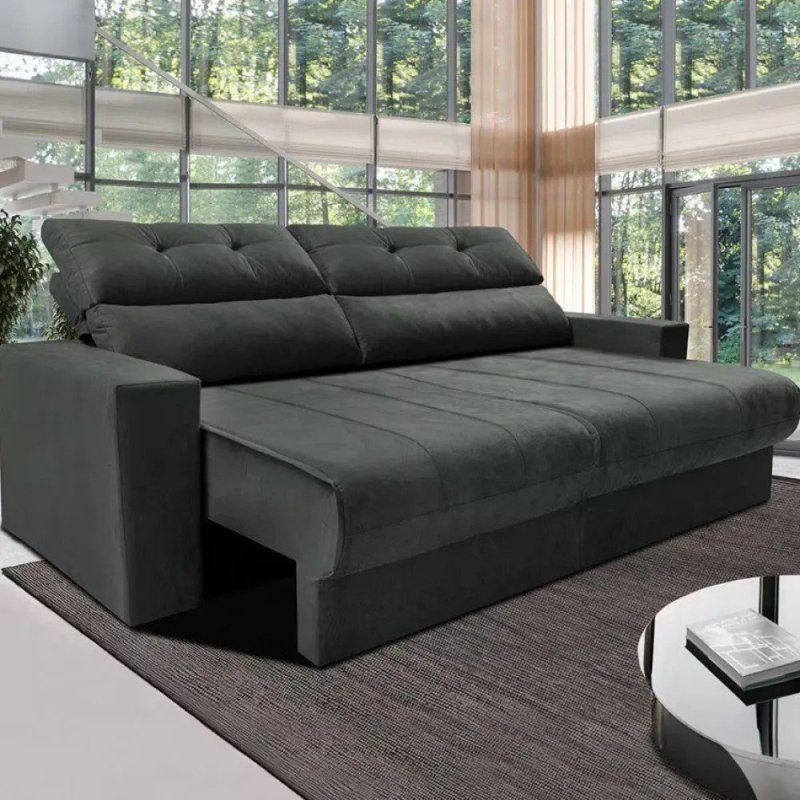 Sofá 3 Lugares Clean Retrátil Reclinável Cama Inbox