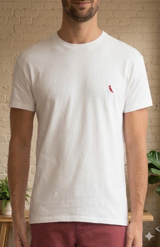 Camiseta Masculina Brasa Ii Branco com Bordado Vermelho