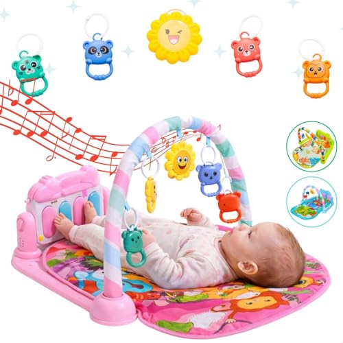 Tapete de Atividades Musical com Piano para Bebê, Arco de Brinquedos Interativos, Estampado e Cores Vibrantes