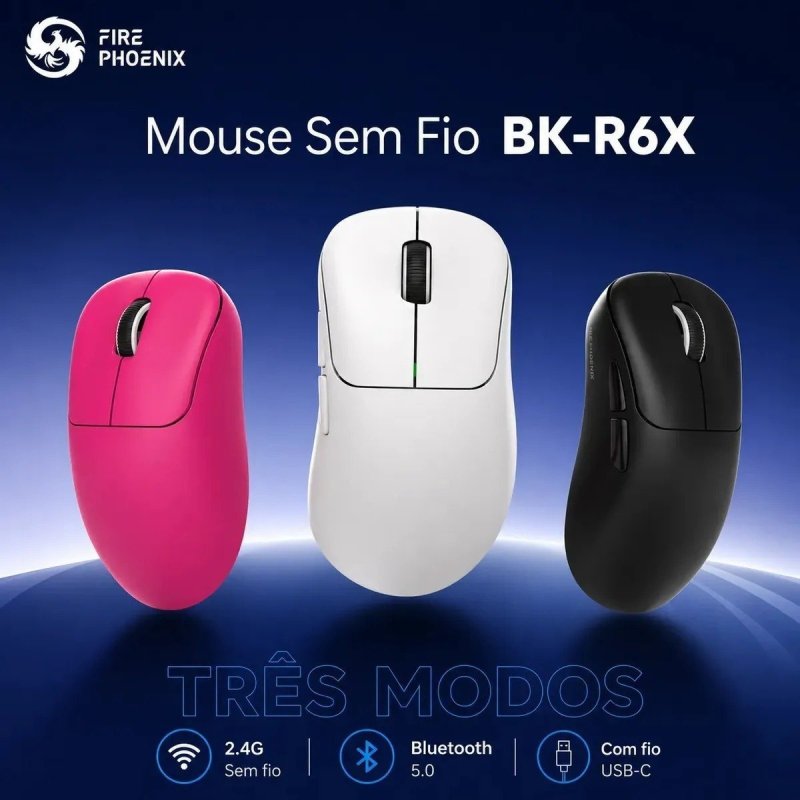Mouse Gamer Sem Fio Tri Mode Bluetooth 18000dpi Paw3311 Fire Phoenix Bk-r6x