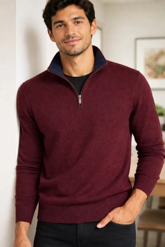 Sueter Masculino Anistia Malha Tricot Gola Alta Meio Ziper