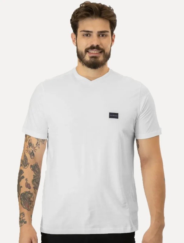 Camiseta Calvin Klein Jeans Gola V Dark Square Navy Branca